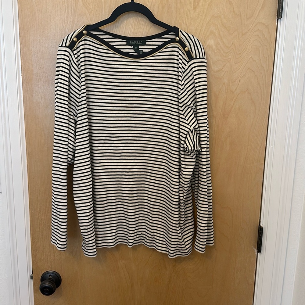 Lauren by Ralph Lauren 3x navy/ crème striped with gold detail